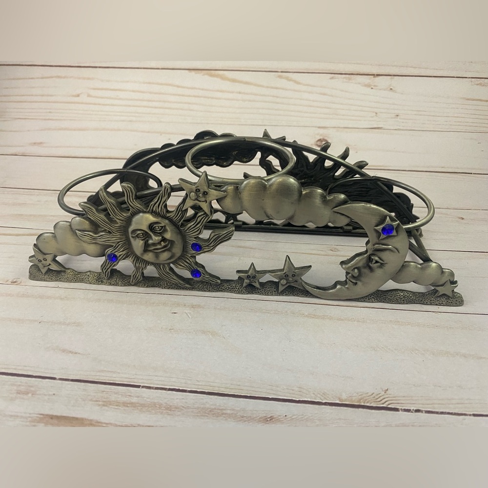 Vintage Spoontiques Pewter Sun & Moon  Candle Votive 3 Tea Light Stand Holder